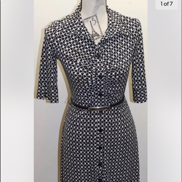 Laundry Shelley Segal Shirt Dress Black White Geometric 4 Short Sleeve - Picture 2 of 8